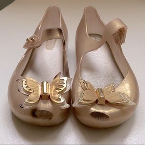 Mini Melissa Ultragirl Butterfly Flats Mary Jane Shoes Gold Sz 9 Toddler